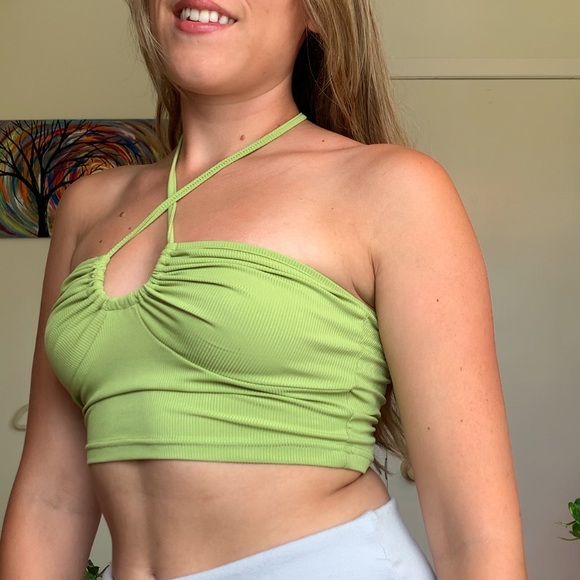 Green Cross Neck Crop Top - Shein - Festival Season - Picture 1 of 3